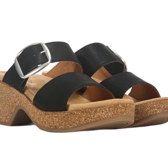 NWT Cliffs White Mountain Wedge Sandals Copious Slip On Sandals Size 6 Black - Picture 2 of 8